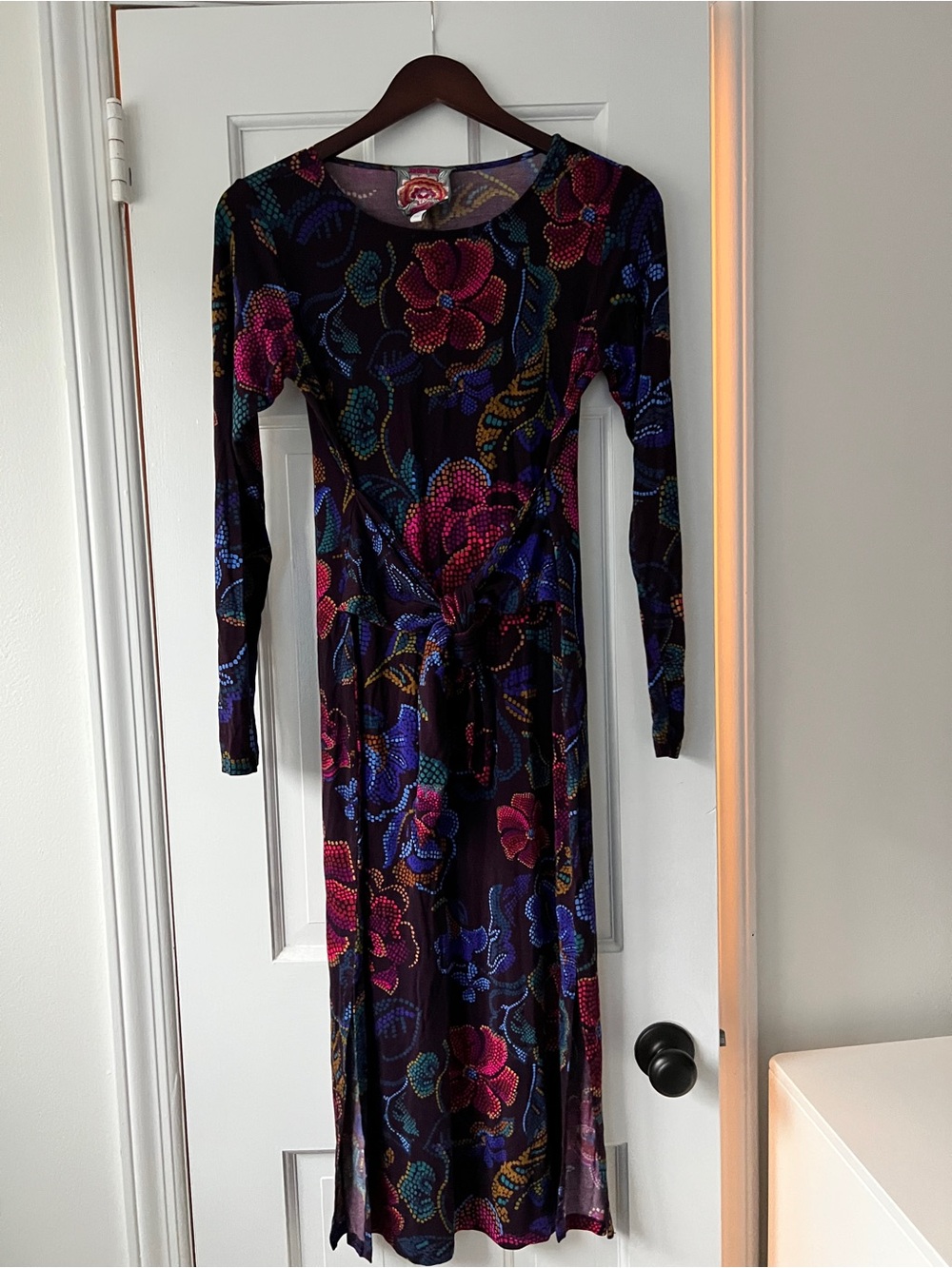 Johnny Was Black Midi Dress with Multicolor Floral Print EUC